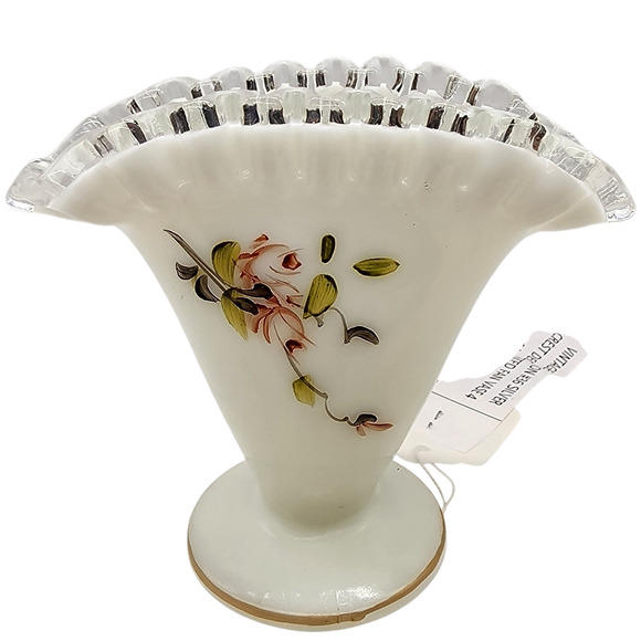 Vintage Fenton 36 Silvercrest Fan Vase Hand Decorated - Picture 3 of 7
